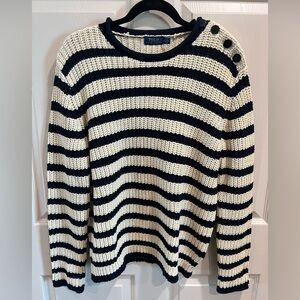 NWOT Ralph Lauren Navy/Cream Striped Sweater .. Size Medium